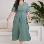 SHEIN GRANDE TAILLE (44/46/48/50/52/54) – Robe longue en lin unie sans manches avec ceinture à nouer E51 https://sheinstyle.store original Algerie DZ