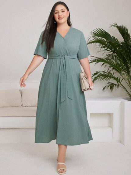 SHEIN GRANDE TAILLE (44/46/48/50/52/54) – Robe longue en lin unie sans manches avec ceinture à nouer E51 https://sheinstyle.store original Algerie DZ