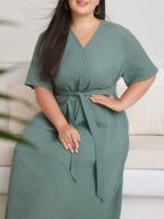SHEIN GRANDE TAILLE (44/46/48/50/52/54) – Robe longue en lin unie sans manches avec ceinture à nouer E51 https://sheinstyle.store original Algerie DZ
