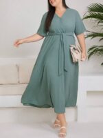 SHEIN GRANDE TAILLE (44/46/48/50/52/54) – Robe longue en lin unie sans manches avec ceinture à nouer E51 https://sheinstyle.store original Algerie DZ