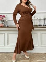 SHEIN GRANDE TAILLE (52/54) – Robe longue unie à col en V et manches longues, coupe moulante E175 https://sheinstyle.store original Algerie DZ