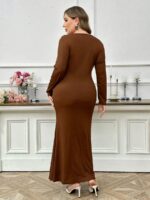 SHEIN GRANDE TAILLE (52/54) – Robe longue unie à col en V et manches longues, coupe moulante E175 https://sheinstyle.store original Algerie DZ