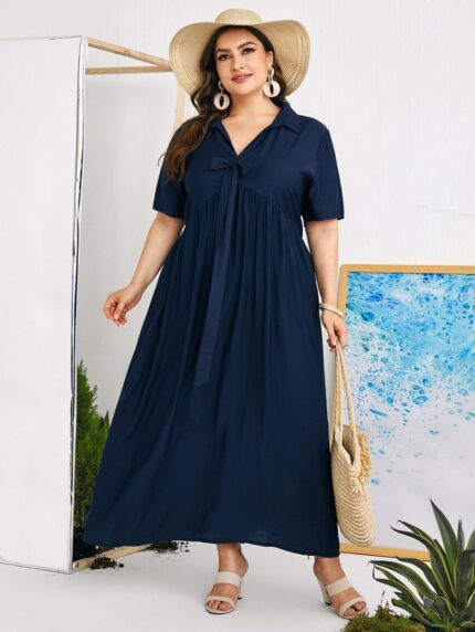 SHEIN GRANDE TAILLE (44/46/48/50) Robe maxi unie à smocks et nœud  sur le devant E68 https://sheinstyle.store original Algerie DZ