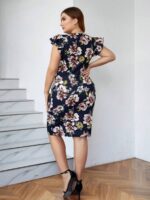 SHEIN GRANDE TAILLE (44/46/48/50/52/54) Robe moulante à fleurs imprimées avec volants aux manches E39 https://sheinstyle.store original Algerie DZ