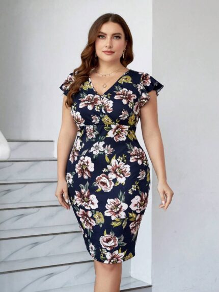 SHEIN GRANDE TAILLE (44/46/48/50/52/54) Robe moulante à fleurs imprimées avec volants aux manches E39 https://sheinstyle.store original Algerie DZ SHEIN GRANDE TAILLE (44/46/48/50/52/54) Robe moulante à fleurs imprimées avec volants aux manches E39 https://sheinstyle.store original Algerie DZ