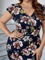 SHEIN GRANDE TAILLE (44/46/48/50/52/54) Robe moulante à fleurs imprimées avec volants aux manches E39 https://sheinstyle.store original Algerie DZ