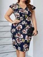 SHEIN GRANDE TAILLE (44/46/48/50/52/54) Robe moulante à fleurs imprimées avec volants aux manches E39 https://sheinstyle.store original Algerie DZ