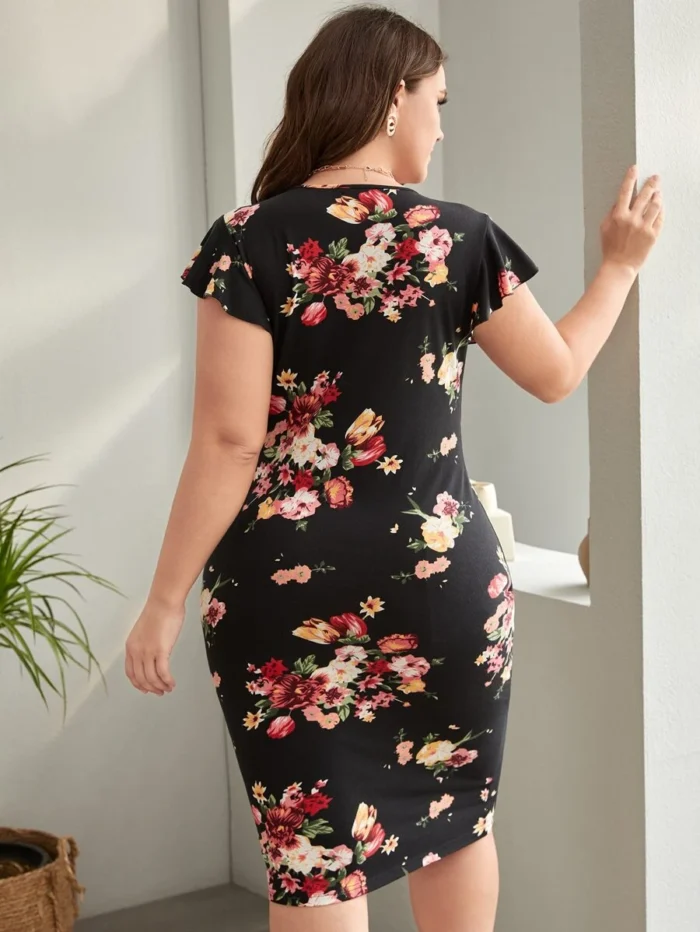 SHEIN GRANDE TAILLE (44/46) Robe moulante à imprimé fleuri, col croisé et manches papillon B31 https://sheinstyle.store original Algerie DZ
