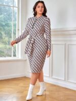 SHEIN GRANDE TAILLE (44/46/48/50/52/54) – Robe moulante à imprimé intégral avec ceinture V21 https://sheinstyle.store original Algerie DZ