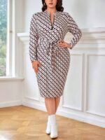 SHEIN GRANDE TAILLE (44/46/48/50/52/54) – Robe moulante à imprimé intégral avec ceinture V21 https://sheinstyle.store original Algerie DZ