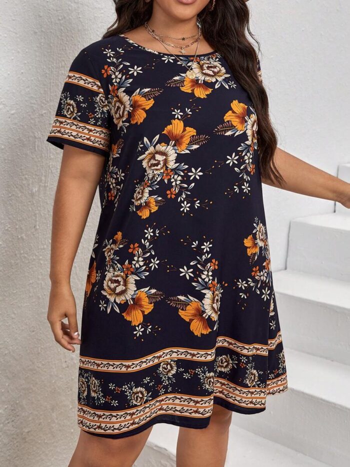 SHEIN GRANDE TAILLE (44/46/48/50/52/54) Robe tunique à imprimé fleuri – coupe fluide et féminine E4 https://sheinstyle.store original Algerie DZ