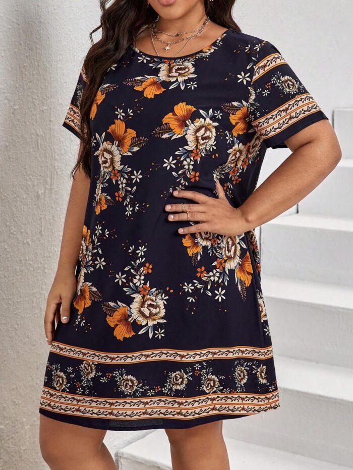 SHEIN GRANDE TAILLE (44/46/48/50/52/54) Robe tunique à imprimé fleuri – coupe fluide et féminine E4 https://sheinstyle.store original Algerie DZ