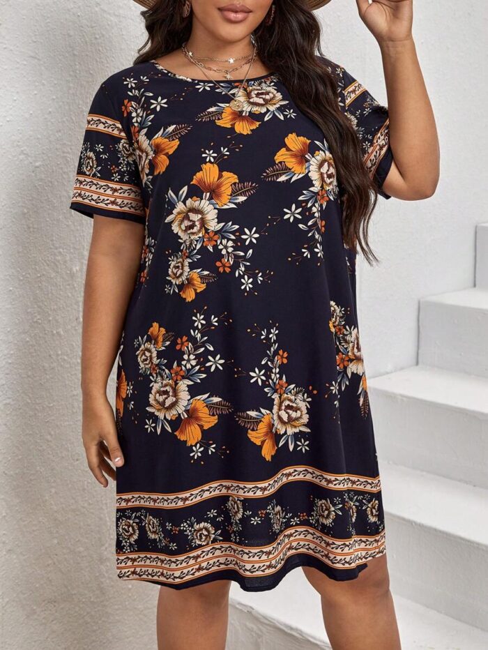 SHEIN GRANDE TAILLE (44/46/48/50/52/54) Robe tunique à imprimé fleuri – coupe fluide et féminine E4 https://sheinstyle.store original Algerie DZ