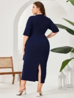SHEIN GRANDE TAILLE (44/46/48/50/52/54) Robe unie avec nœud au col et ceinture à la taille – Élégance classique et féminine E76 https://sheinstyle.store original Algerie DZ