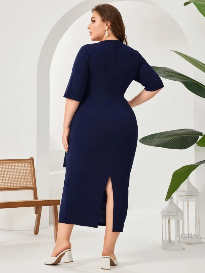SHEIN GRANDE TAILLE (44/46/48/50/52/54) Robe unie avec nœud au col et ceinture à la taille – Élégance classique et féminine E76 https://sheinstyle.store original Algerie DZ