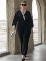 SHEIN GRANDE TAILLE (44/46/50/52) – Combinaison rayée à manches lanterne et jambes larges sans ceinture E88 https://sheinstyle.store original Algerie DZ