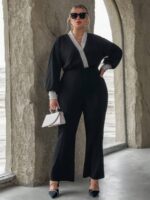 SHEIN GRANDE TAILLE (44/46/50/52) – Combinaison rayée à manches lanterne et jambes larges sans ceinture E88 https://sheinstyle.store original Algerie DZ