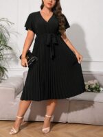 SHEIN GRANDE TAILLE (44/46/50/52) – Robe grande taille avec ceinture, manches papillon et ourlet plissé E17 https://sheinstyle.store original Algerie DZ
