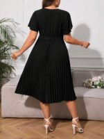 SHEIN GRANDE TAILLE (44/46/50/52) – Robe grande taille avec ceinture, manches papillon et ourlet plissé E17 https://sheinstyle.store original Algerie DZ