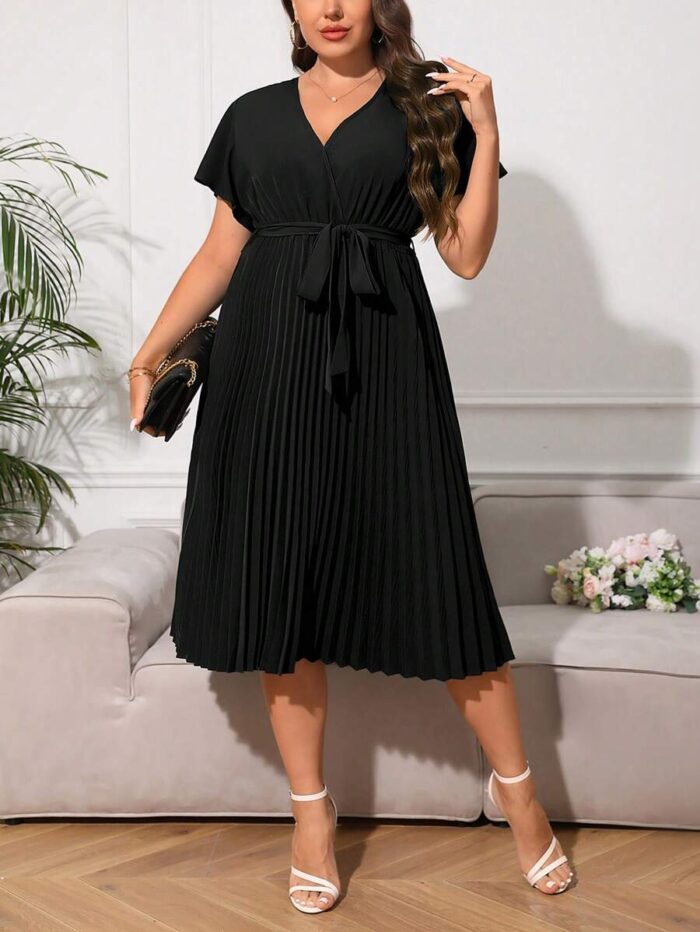 SHEIN GRANDE TAILLE (44/46/50/52) – Robe grande taille avec ceinture, manches papillon et ourlet plissé E17 https://sheinstyle.store original Algerie DZ