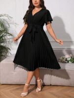 SHEIN GRANDE TAILLE (44/46/50/52) – Robe grande taille avec ceinture, manches papillon et ourlet plissé E17 https://sheinstyle.store original Algerie DZ