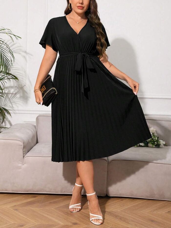 SHEIN GRANDE TAILLE (44/46/50/52) – Robe grande taille avec ceinture, manches papillon et ourlet plissé E17 https://sheinstyle.store original Algerie DZ