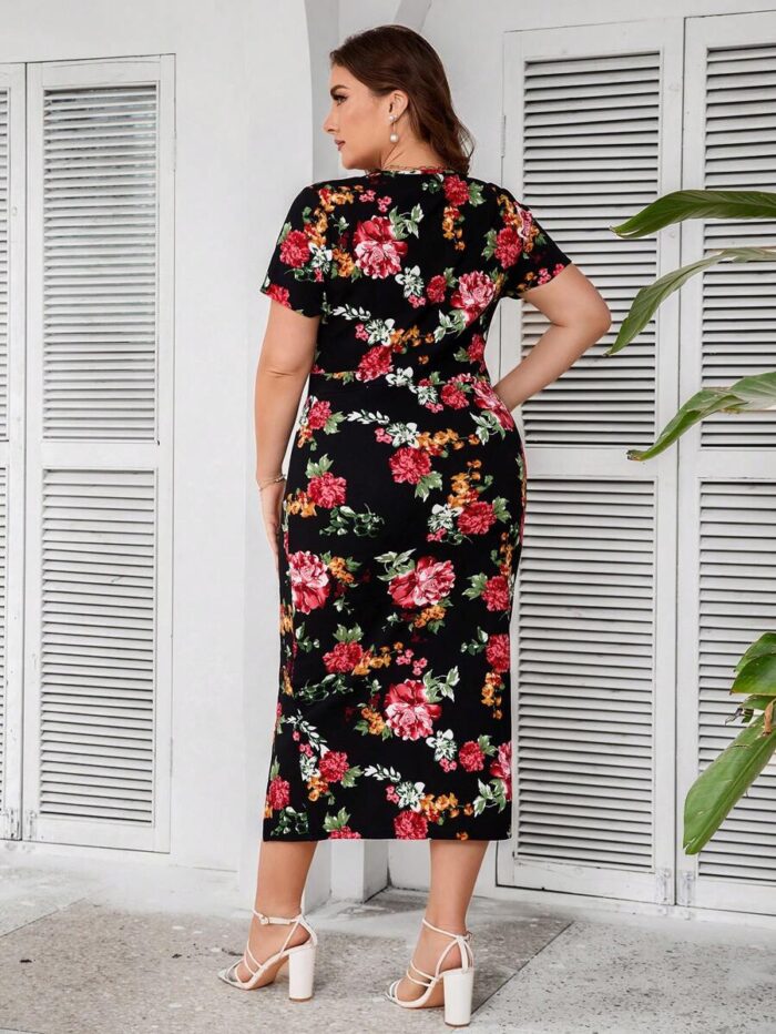SHEIN GRANDE TAILLE (44/46/52/54) – Robe fleurie à encolure en V avec fente centrale E8 https://sheinstyle.store original Algerie DZ
