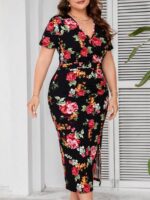 SHEIN GRANDE TAILLE (44/46/52/54) – Robe fleurie à encolure en V avec fente centrale E8 https://sheinstyle.store original Algerie DZ