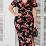 SHEIN GRANDE TAILLE (52/54) – Robe fleurie à encolure en V avec fente centrale E8 https://sheinstyle.store original Algerie DZ