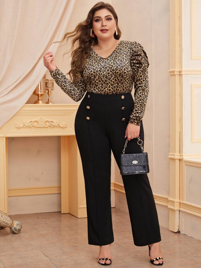 SHEIN GRANDE TAILLE (44/46) – Pantalon fuselé à double rangée de boutons et couture frontale E31 https://sheinstyle.store original Algerie DZ