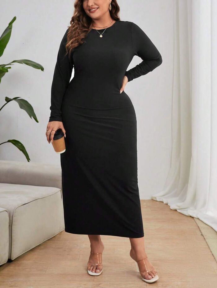 SHEIN GRANDE TAILLE (48/50/52/54) – Robe unie à col rond, coupe ajustée V57 https://sheinstyle.store original Algerie DZ