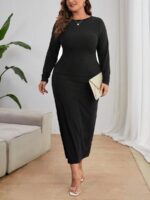 SHEIN GRANDE TAILLE (48/50/52/54) – Robe unie à col rond, coupe ajustée V57 https://sheinstyle.store original Algerie DZ
