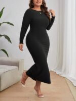 SHEIN GRANDE TAILLE (48/50/52/54) – Robe unie à col rond, coupe ajustée V57 https://sheinstyle.store original Algerie DZ