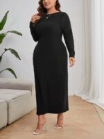 SHEIN GRANDE TAILLE (48/50/52/54) – Robe unie à col rond, coupe ajustée V57 https://sheinstyle.store original Algerie DZ