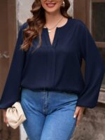 SHEIN GRANDE TAILLE (50/52/54) – Blouse à col ouvert et manches bouffantes E100 https://sheinstyle.store original Algerie DZ