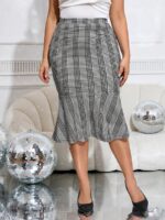 SHEIN GRANDE TAILLE (50/52/54) – Jupe à carreaux coupe sirène, élégante et formelle E163 https://sheinstyle.store original Algerie DZ