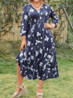 SHEIN GRANDE TAILLE (52/54) – Robe à imprimé fleuri manches 3/4 pour femme E56 https://sheinstyle.store original Algerie DZ