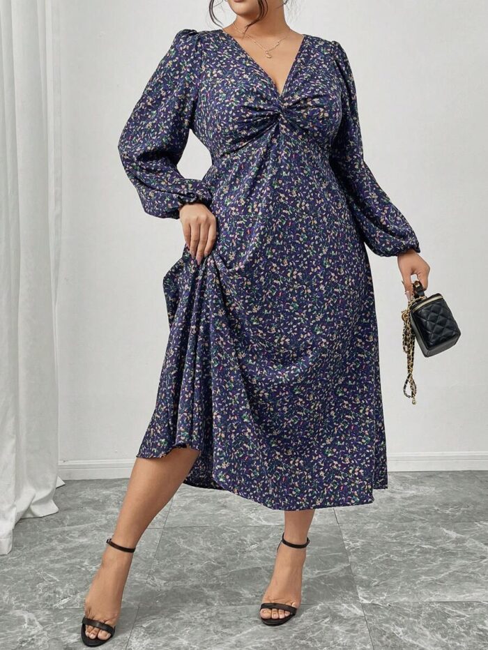 SHEIN GRANDE TAILLE (52/54) – Robe fleurie à manches lanterne, élégante pour le printemps et l'automne E1666 https://sheinstyle.store original Algerie DZ