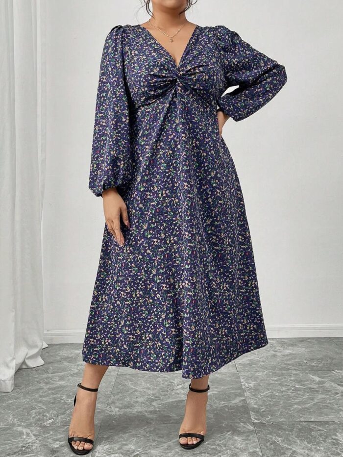 SHEIN GRANDE TAILLE (52/54) – Robe fleurie à manches lanterne, élégante pour le printemps et l'automne E1666 https://sheinstyle.store original Algerie DZ