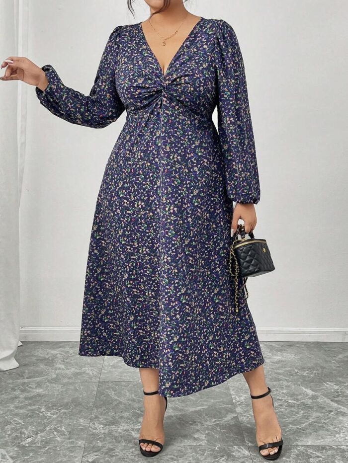 SHEIN GRANDE TAILLE (52/54) – Robe fleurie à manches lanterne, élégante pour le printemps et l'automne E1666 https://sheinstyle.store original Algerie DZ
