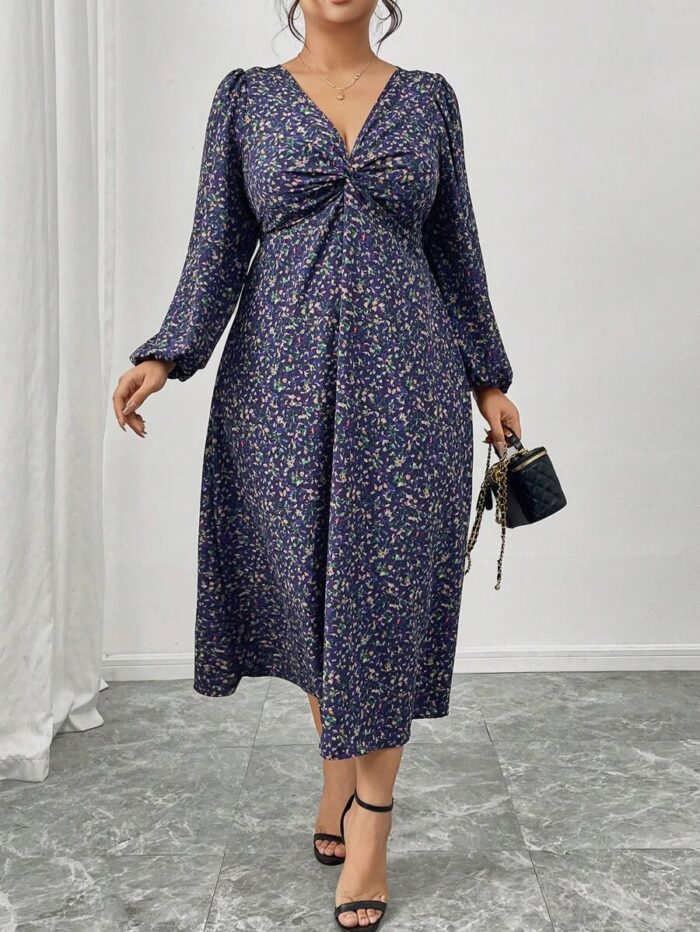 SHEIN GRANDE TAILLE (52/54) – Robe fleurie à manches lanterne, élégante pour le printemps et l'automne E1666 https://sheinstyle.store original Algerie DZ