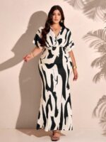 SHEIN GRANDE TAILLE (44/46/48/50/52/54) – Robe bohème d'été à imprimé floral, col V et taille froncée E189 https://sheinstyle.store original Algerie DZ