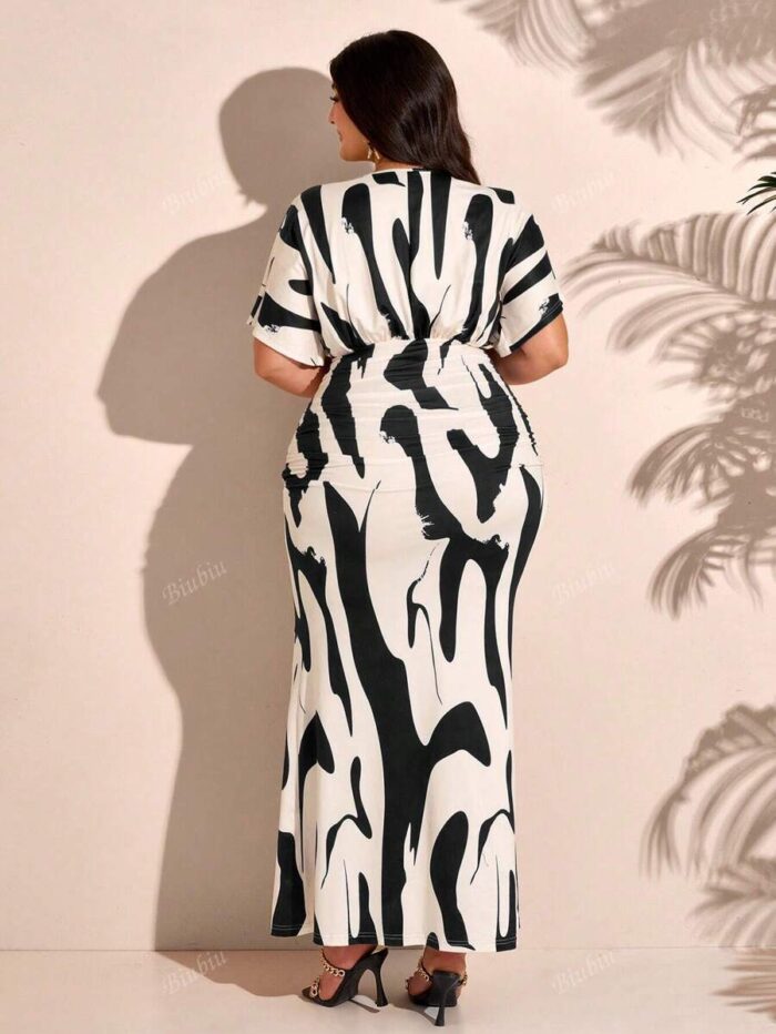SHEIN GRANDE TAILLE (44/46/48/50/52/54) – Robe bohème d'été à imprimé floral, col V et taille froncée E189 https://sheinstyle.store original Algerie DZ