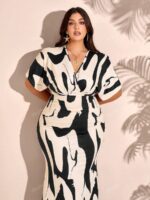SHEIN GRANDE TAILLE (44/46/48/50/52/54) – Robe bohème d'été à imprimé floral, col V et taille froncée E189 https://sheinstyle.store original Algerie DZ