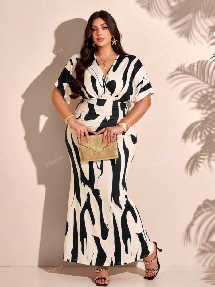 SHEIN GRANDE TAILLE (44/46/48/50/52/54) – Robe bohème d'été à imprimé floral, col V et taille froncée E189 https://sheinstyle.store original Algerie DZ