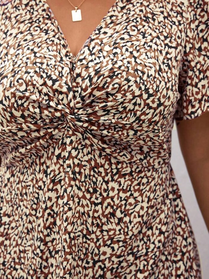 SHEIN GRANDE TAILLE (44/46/48/50/52/54) – Robe d'été bohème imprimée à col V et fronçage avant E188 https://sheinstyle.store original Algerie DZ