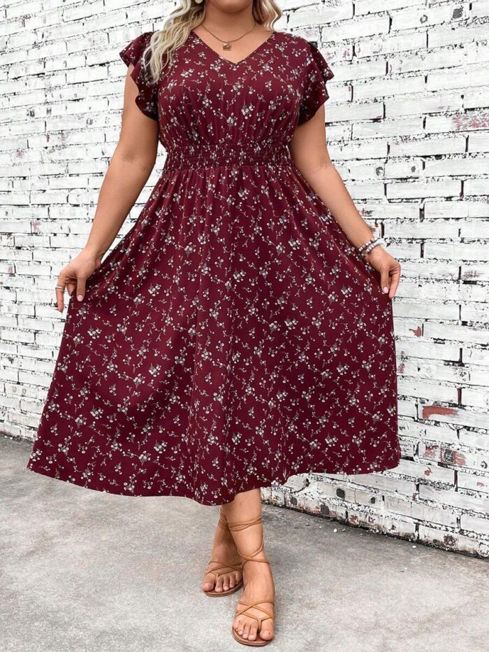 SHEIN GRANDE TAILLE (46/48/50/52/54) – Robe longue festive brodée à fleurs avec taille élastiquée et volants E186 https://sheinstyle.store original Algerie DZ