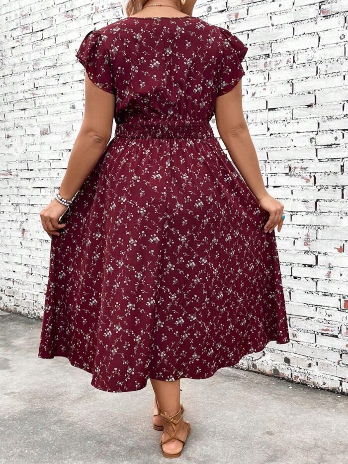 SHEIN GRANDE TAILLE (46/48/50/52/54) – Robe longue festive brodée à fleurs avec taille élastiquée et volants E186 https://sheinstyle.store original Algerie DZ