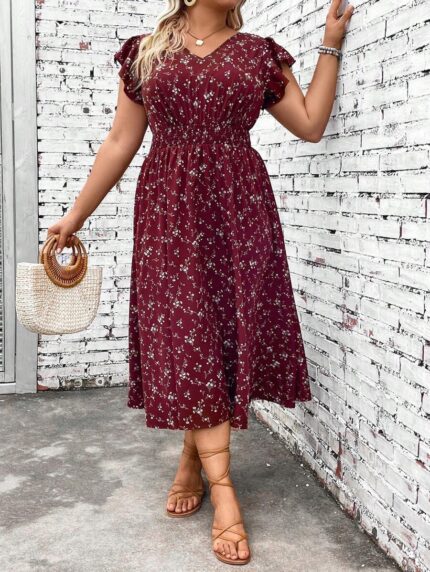 SHEIN GRANDE TAILLE (46/48/50/52/54) – Robe longue festive brodée à fleurs avec taille élastiquée et volants E186 https://sheinstyle.store original Algerie DZ