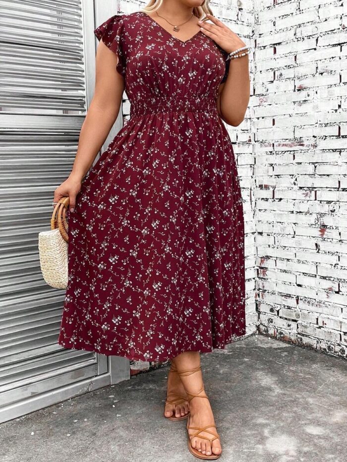 SHEIN GRANDE TAILLE (46/48/50/52/54) – Robe longue festive brodée à fleurs avec taille élastiquée et volants E186 https://sheinstyle.store original Algerie DZ